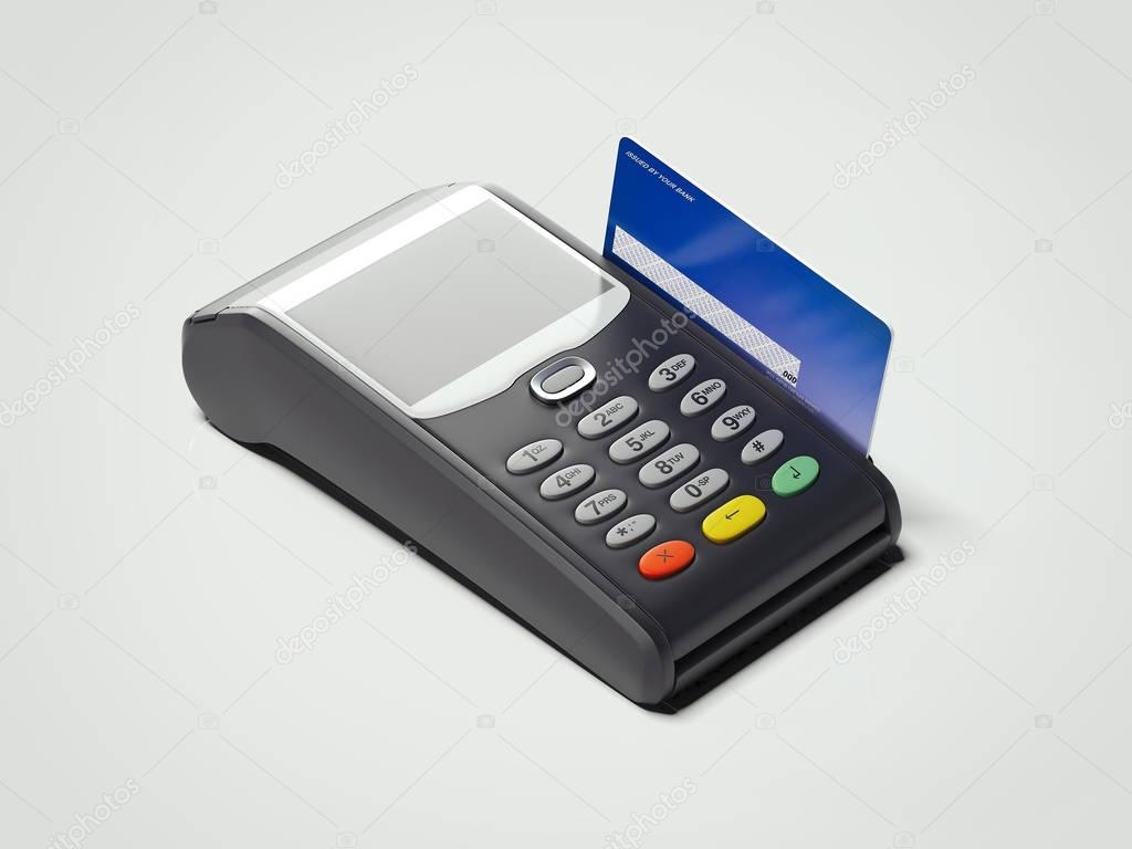 POS portable credit card machine and credit card . 3d rendering