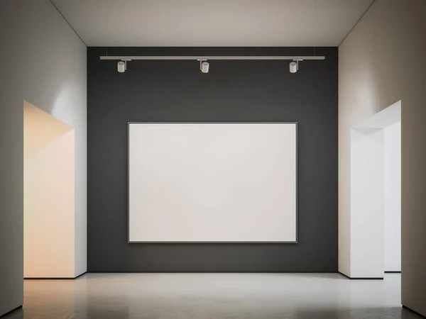 Weiße Leinwand an der schwarzen Wand. 3D-Darstellung — Stockfoto