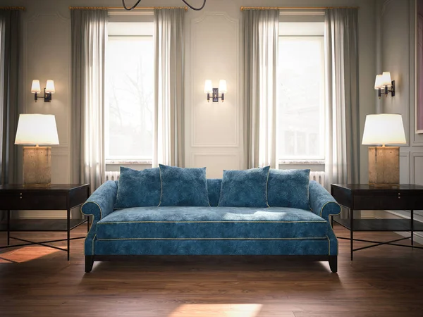 Classic living room with blue sofa. 3d rendering — Stock Photo, Image