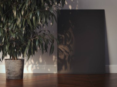 Modern bir iç siyah resim çerçevesi. 3D render