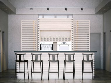 Modern iç cafe bar. 3D render