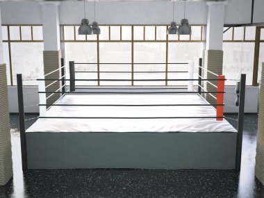 Bir spor salonu iç halka bir boks. 3D render
