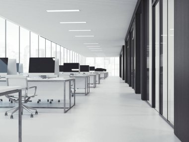Ofis iç çalışma alanları bir sürü ile. 3D render