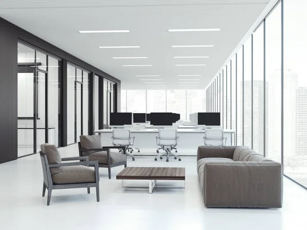 Office interior with workspaces. 3d rendering — Stock Photo, Image