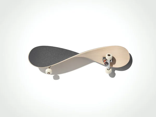 Verdrehtes Skateboard isoliert auf weißem Hintergrund. 3D-Darstellung — Stockfoto