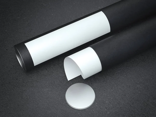 Dokument white paper v černé trubce. 3D vykreslování — Stock fotografie