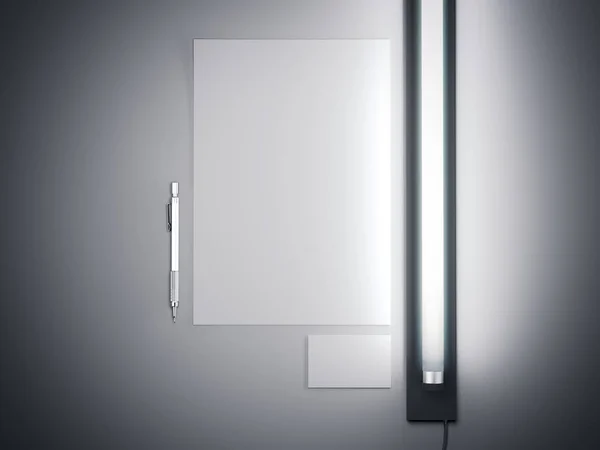 Белый макет и флуоресцентные лампы. 3d-рендеринг — стоковое фото