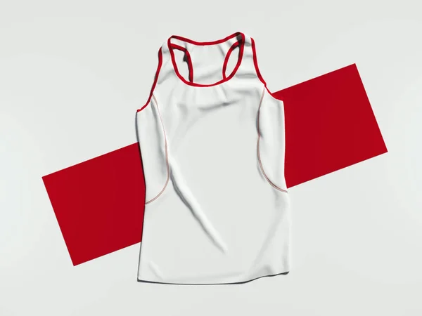 Camicia sportiva bianca su rettangolo rosso. rendering 3d — Foto Stock