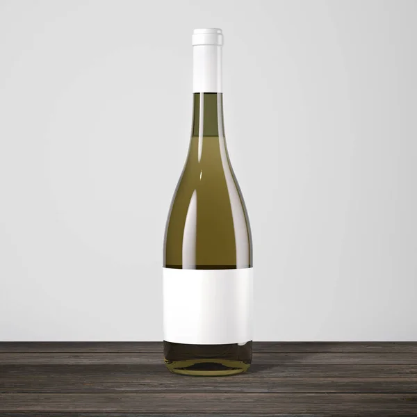 Garrafa de vinho branco em uma mesa. Renderização 3d — Fotografia de Stock