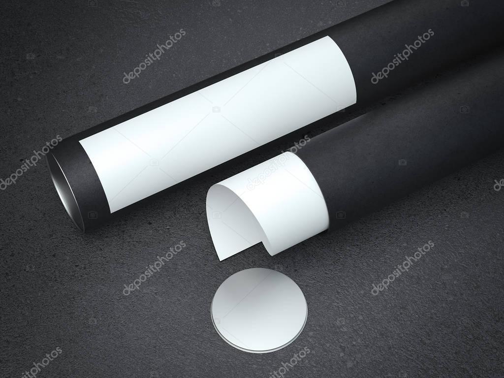 White paper in black tube. 3d rendering