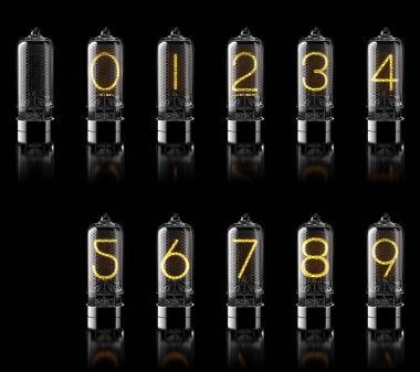 Nixie tüp üzerinde siyah izole basamaklı. 3D render