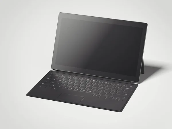 Tablette ouverte noire avec clavier. Rendu 3d — Photo