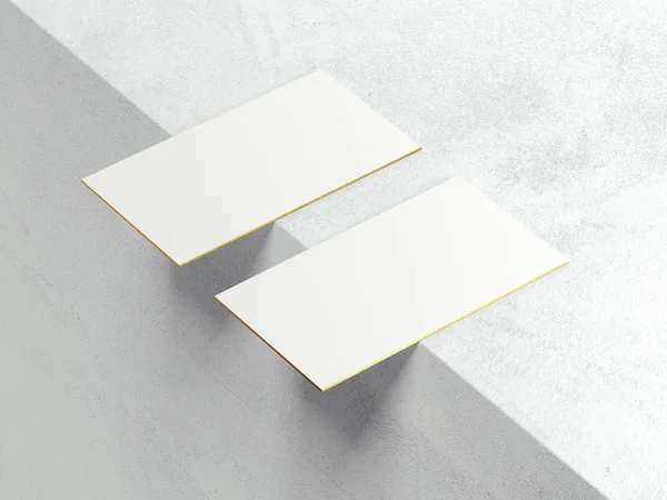 Две чистые белые визитки на грани. 3d-рендеринг — стоковое фото