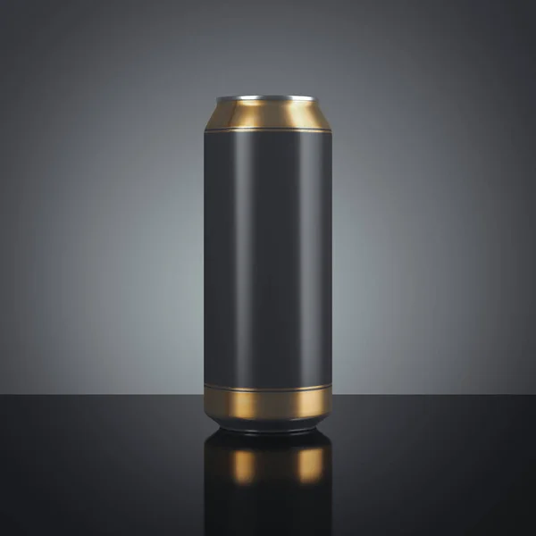 Zwarte bier kan met gouden randen. 3D-rendering — Stockfoto