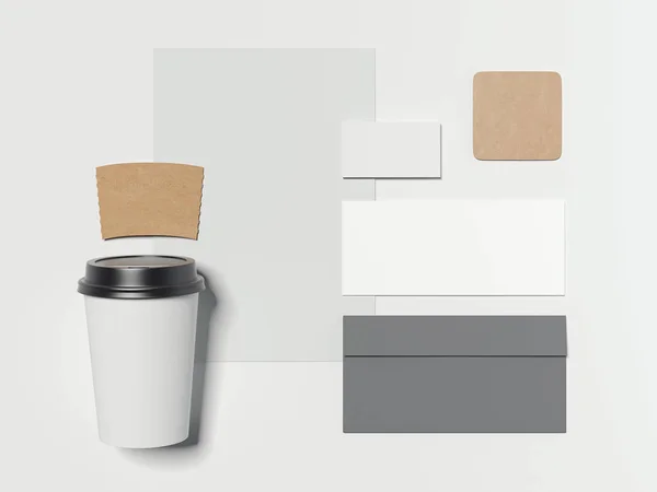 Branding-Attrappe mit Kaffeetasse aus Pappe. 3D-Reendering — Stockfoto