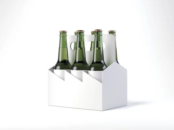 Pacchetto birra bianca con sei bottiglie. rendering 3d — Foto Stock