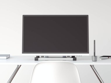 Ekran kalemi ile beyaz masaya çizim. 3D render