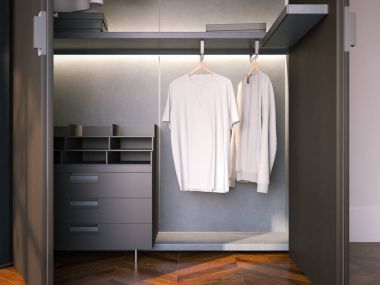 Boş boş t-shirt ile dolap. 3D render