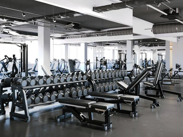 Modern gym with dumbbell set. 3d rendering — Stock Photo, Image