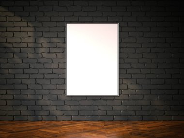 Boş resim çerçevesi siyah brickwall üzerinde. 3D render