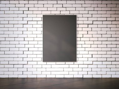 Boş resim çerçevesi üzerinde beyaz brickwall. 3D render
