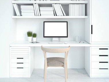 Modern beyaz iç çalışma alanı ile. 3D render