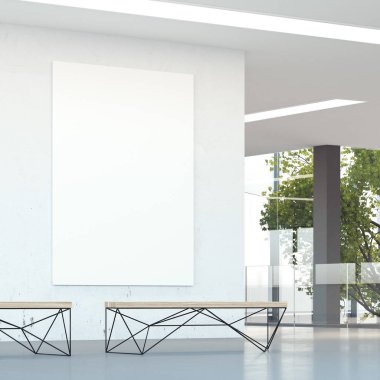 Beyaz modern ofis koridorda duvar. 3D render
