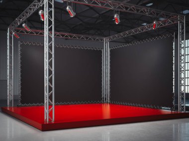 Boş kırmızı sahne framework, lightspots ile. 3D render