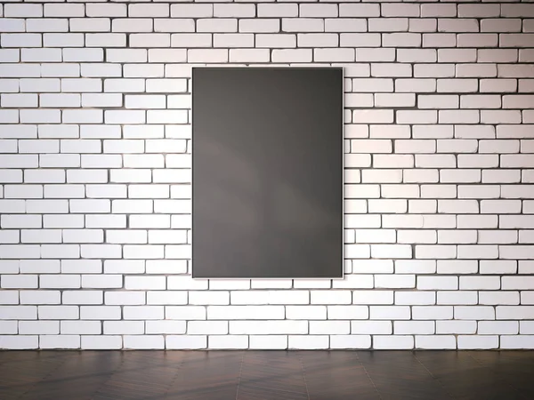 Cadre photo vierge sur le mur de briques blanc. Rendu 3d — Photo
