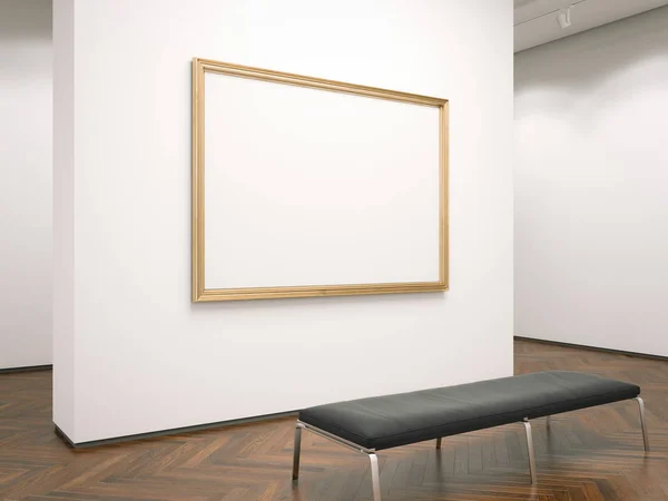 Интерьер галереи с пустой рамкой. 3d-рендеринг — стоковое фото