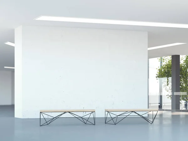 Pared en blanco en el moderno hall de oficinas. renderizado 3d — Foto de Stock