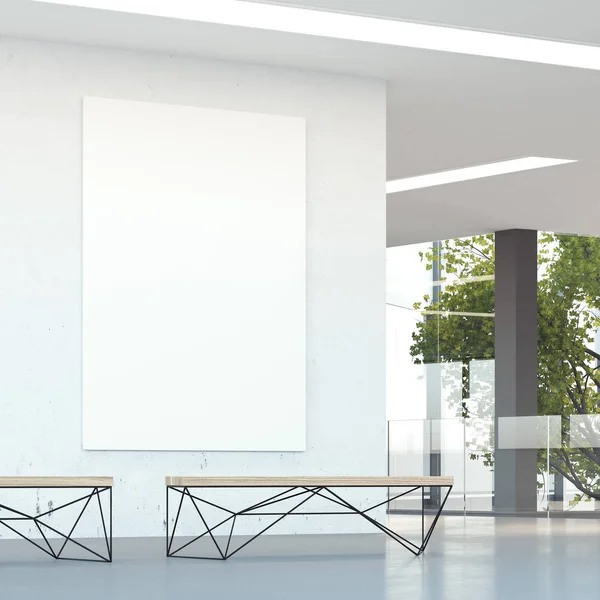 Beyaz modern ofis koridorda duvar. 3D render — Stok fotoğraf