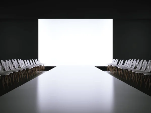 Empty white runway and chairs. 3d rendering — Stock Photo, Image