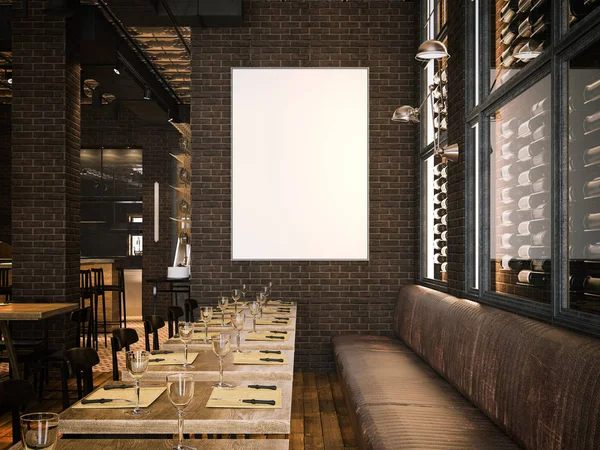 Εσωτερικό της εκλεκτής ποιότητας εστιατόριο και κενό καμβά. 3D rendering — Φωτογραφία Αρχείου