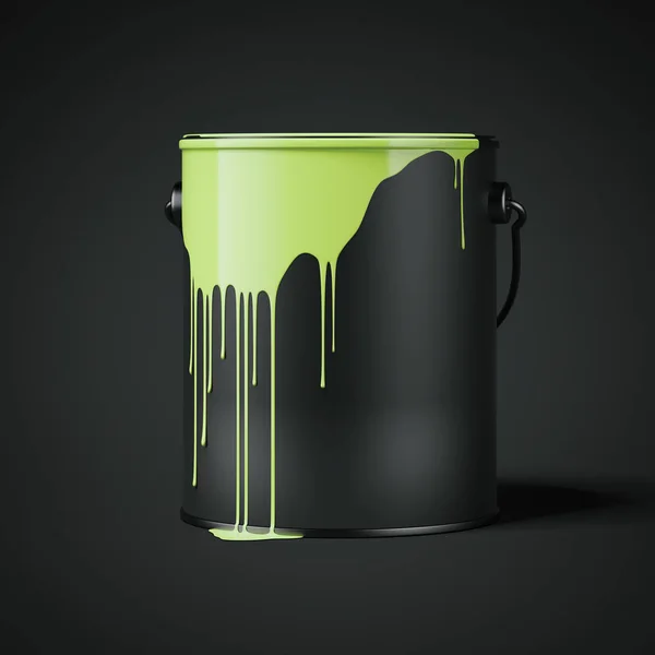 Green paint stains on a black empty can. 3d rendering — Stock Photo, Image