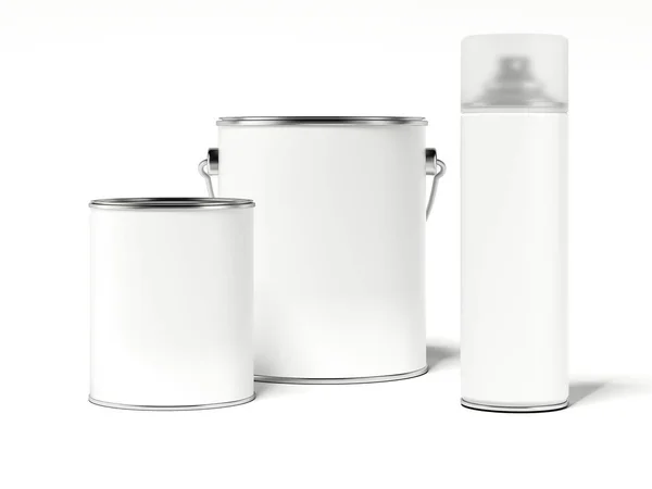 Two paint cans and spray with blank label. 3d rendering — Stock Photo, Image