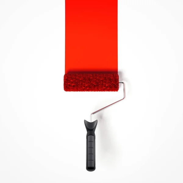 Rouleau de peinture rouge. Rendu 3d — Photo