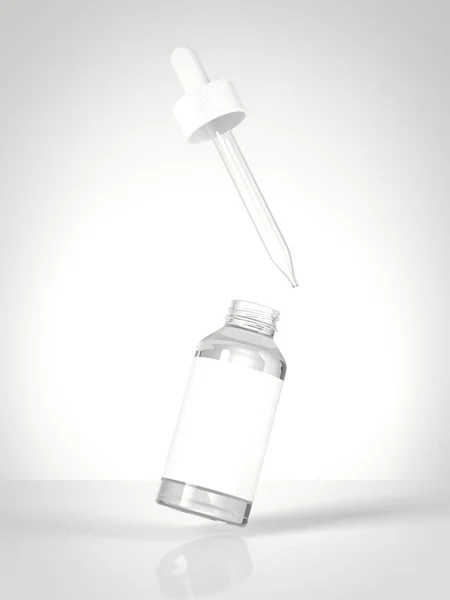 Flacon blanc blanc avec une pipette. Rendu 3d — Photo