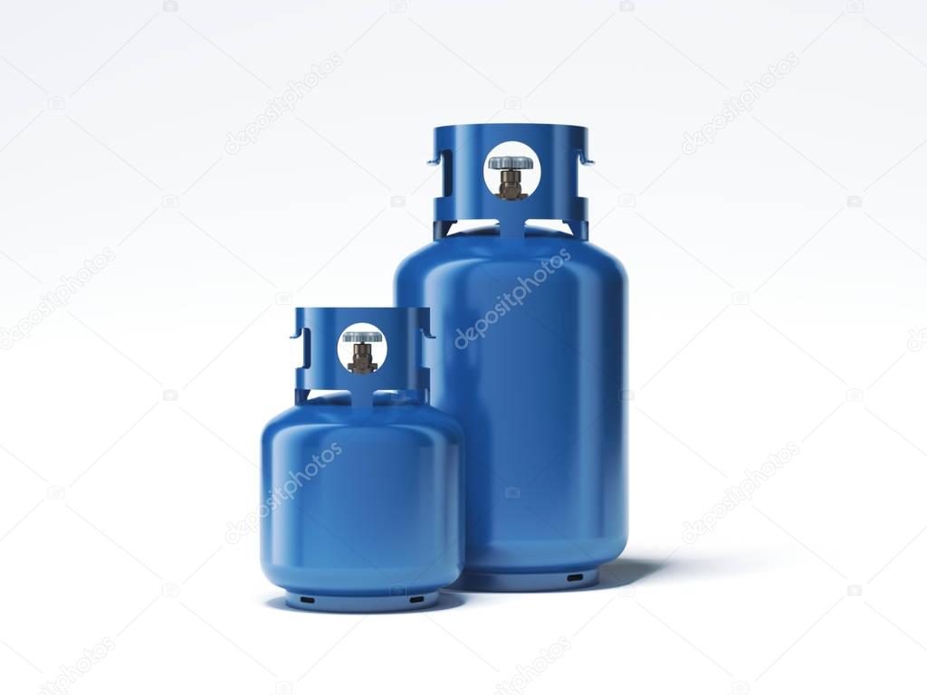 Two types of gas bottles isolated on white background. 3d rendering