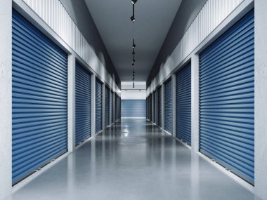 Storage facilities with blue doors.3d rendering clipart