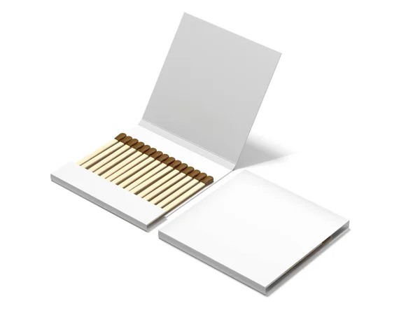 Duas caixas brancas com fósforos de madeira. Renderização 3d — Fotografia de Stock