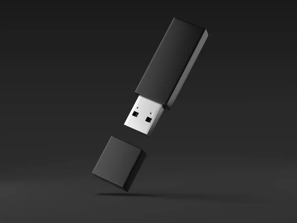 Schwarzer USB-Stick. 3D-Darstellung — Stockfoto