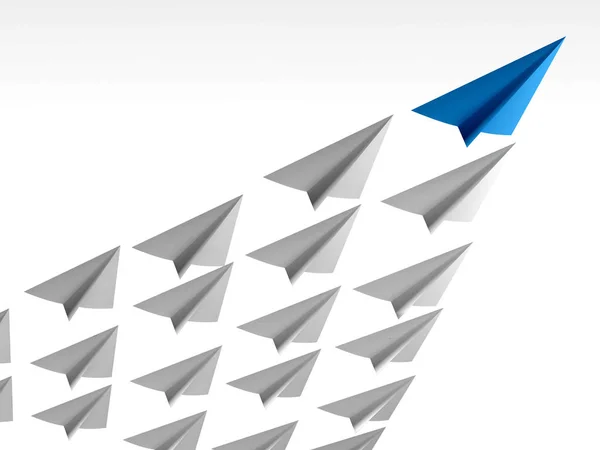 Avión de papel azul como líder. renderizado 3d —  Fotos de Stock