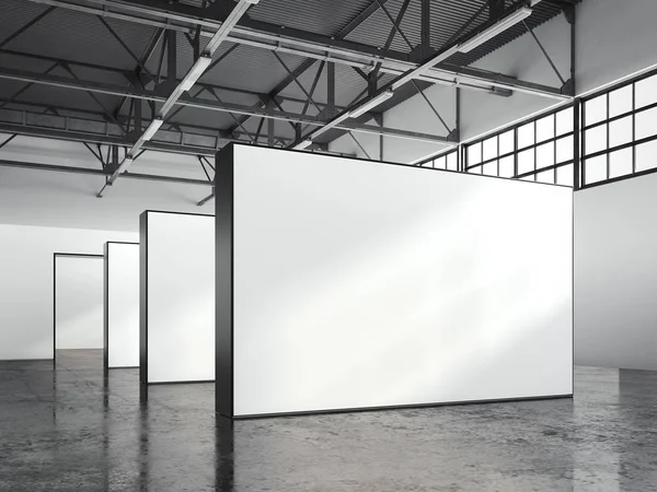 Moderna galería loft con paredes en blanco. 3d renedring —  Fotos de Stock