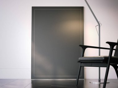 İç boş siyah resim çerçevesi. 3D render