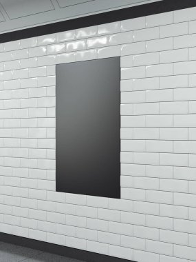 Çinili duvar dikey siyah afiş. 3D render