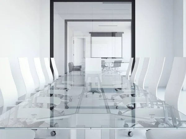 Bílá moderní zasedací místnost. 3D vykreslování — Stock fotografie