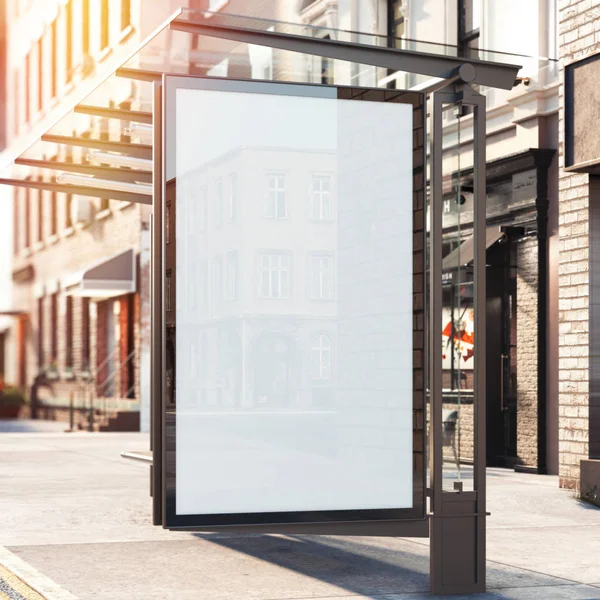 Busbahnhof mit leerem Banner. heller Tag. 3D-Darstellung — Stockfoto