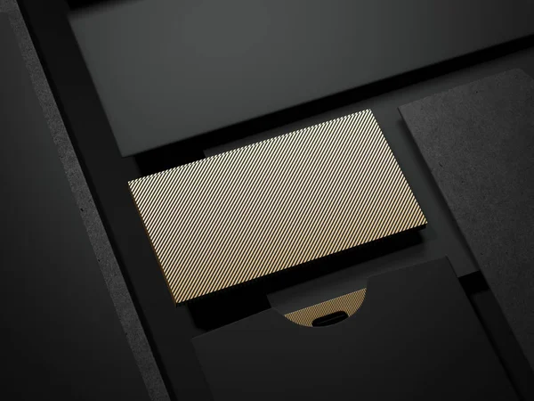 Branding mockup med gyllene visitkort. 3D-rendering — Stockfoto