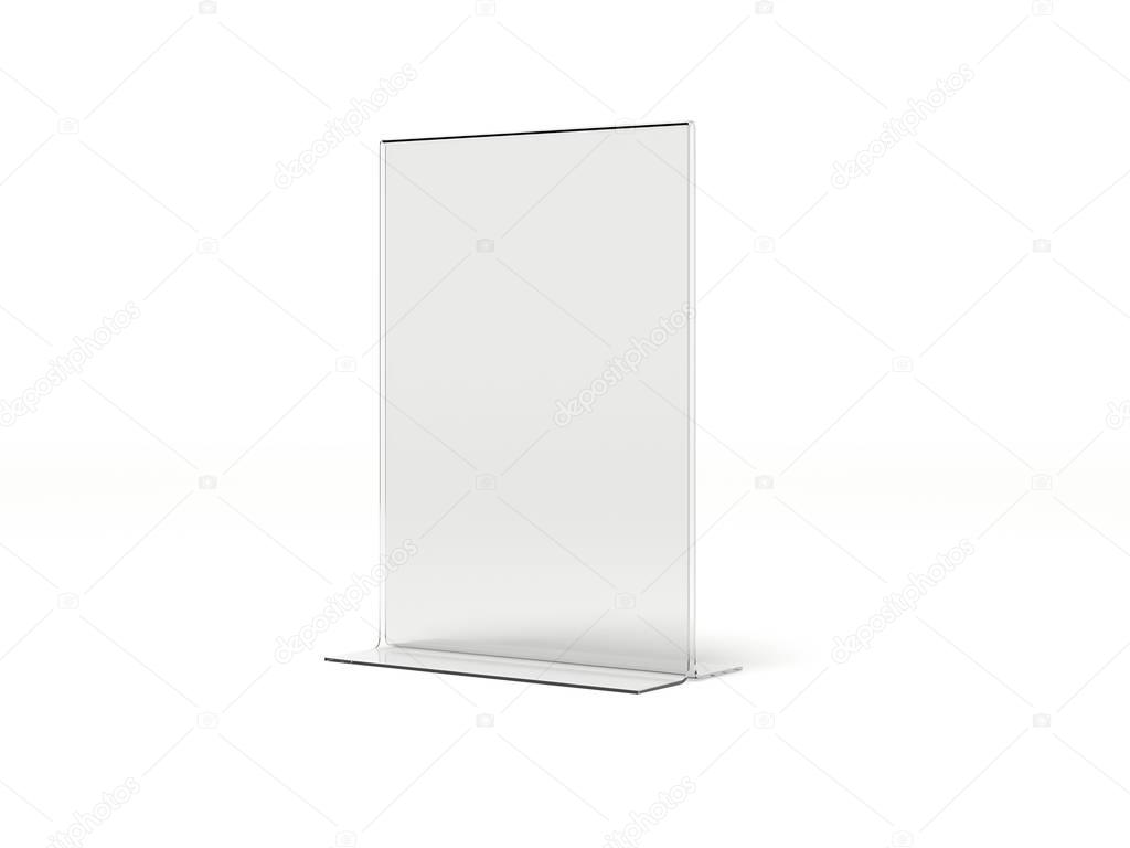 Vertical transparent desk display. 3d rendering
